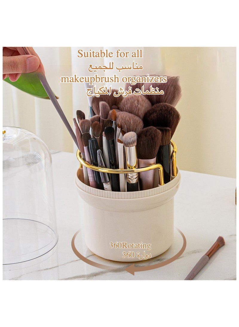 Anmi Makeup Brush Holder Organizer With Lid, 360° Rotating Storage For Vanity Cosmetic Pen Or Eyeliner (Pearl White)  - Image 3