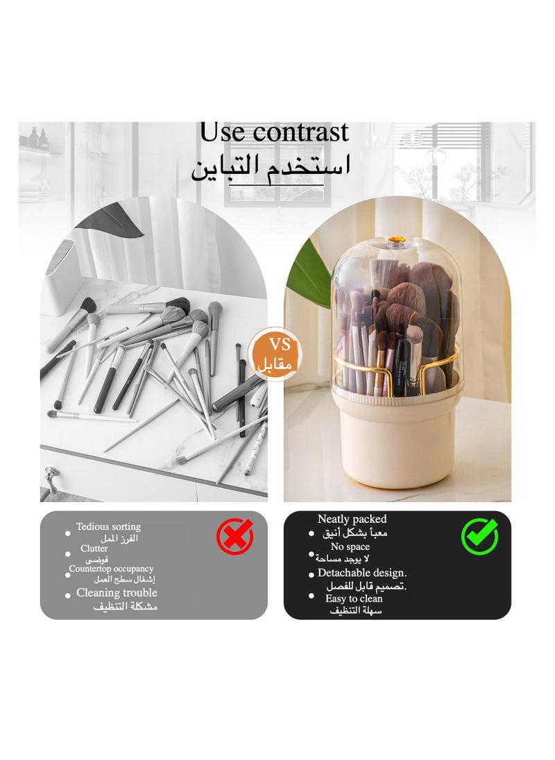 Anmi Makeup Brush Holder Organizer With Lid, 360° Rotating Storage For Vanity Cosmetic Pen Or Eyeliner (Pearl White)  - Image 4