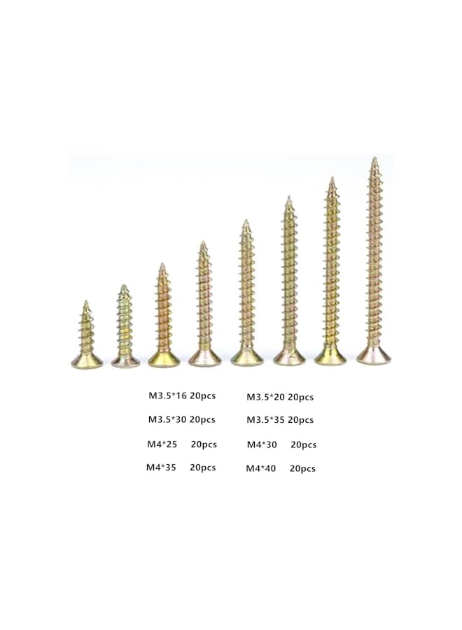 Generic 160 Pcs Brass Coarse Thread Wood Screws Assortment Kit, Multi-Purpose Screws, Flat Headed Wood Screws, Chipboard Drywall Screws with Bugle Head for Drywall and Wood  - Image 2