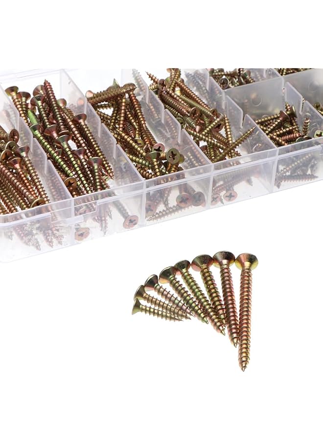 Generic 160 Pcs Brass Coarse Thread Wood Screws Assortment Kit, Multi-Purpose Screws, Flat Headed Wood Screws, Chipboard Drywall Screws with Bugle Head for Drywall and Wood  - Image 1