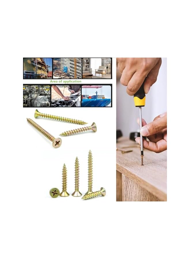 Generic 160 Pcs Brass Coarse Thread Wood Screws Assortment Kit, Multi-Purpose Screws, Flat Headed Wood Screws, Chipboard Drywall Screws with Bugle Head for Drywall and Wood  - Image 5