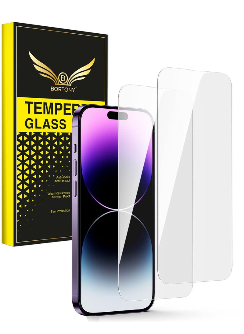 BORTONY Pack of 2 Screen Protector Compatible with 14 Pro Max 6.7" Tempered Glass 9H Hardness [HD Clear] [Anti-Scratch] [Bubble Free] For Apple iPhone 14 Pro Max - Image 1