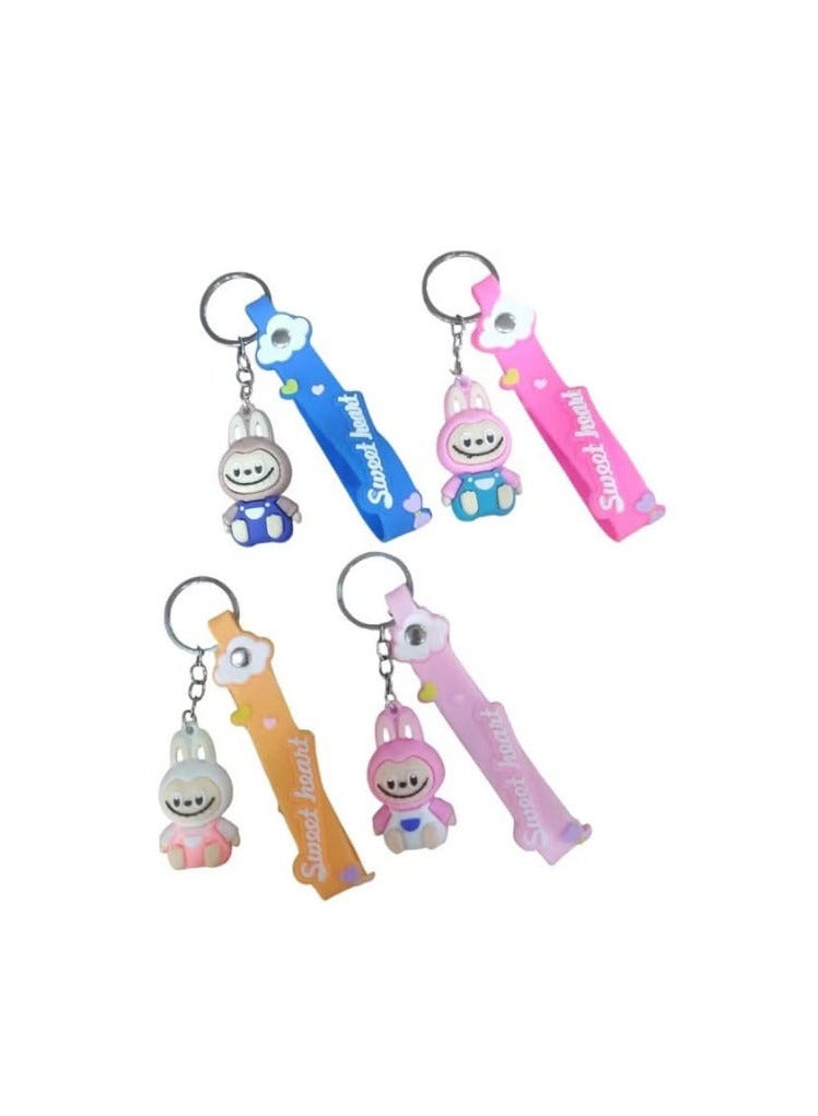 Generic Labobo Toy Keychain, 3D Cute Plastic Keychain, Cartoon Design, 4 Pieces 