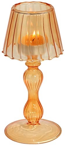 Gurfuy Desk Lamp Shaped Glass Candle Holder - Glass Hurricane Candleholder Crystal Decorative Candle Stand for Table Wedding Dinning Centerpieces Party Supplies Decor Amber - Image 1