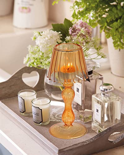 Gurfuy Desk Lamp Shaped Glass Candle Holder - Glass Hurricane Candleholder Crystal Decorative Candle Stand for Table Wedding Dinning Centerpieces Party Supplies Decor Amber - Image 4