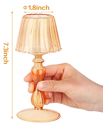 Gurfuy Desk Lamp Shaped Glass Candle Holder - Glass Hurricane Candleholder Crystal Decorative Candle Stand for Table Wedding Dinning Centerpieces Party Supplies Decor Amber - Image 2