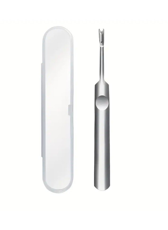 يوكانبي مزيل الجلد الزائد من الفولاذ المقاوم للصدأ 1 قطعة، أدوات العناية بالجلد الزائد ذات المقبض السهل، أداة دفع الجلد الزائد والشفرات الفضية، أداة باديكير من الفولاذ المقاوم للصدأ، مقبض مجوف سميك، مع صندوق تخزين، سهل الحمل - Image 1