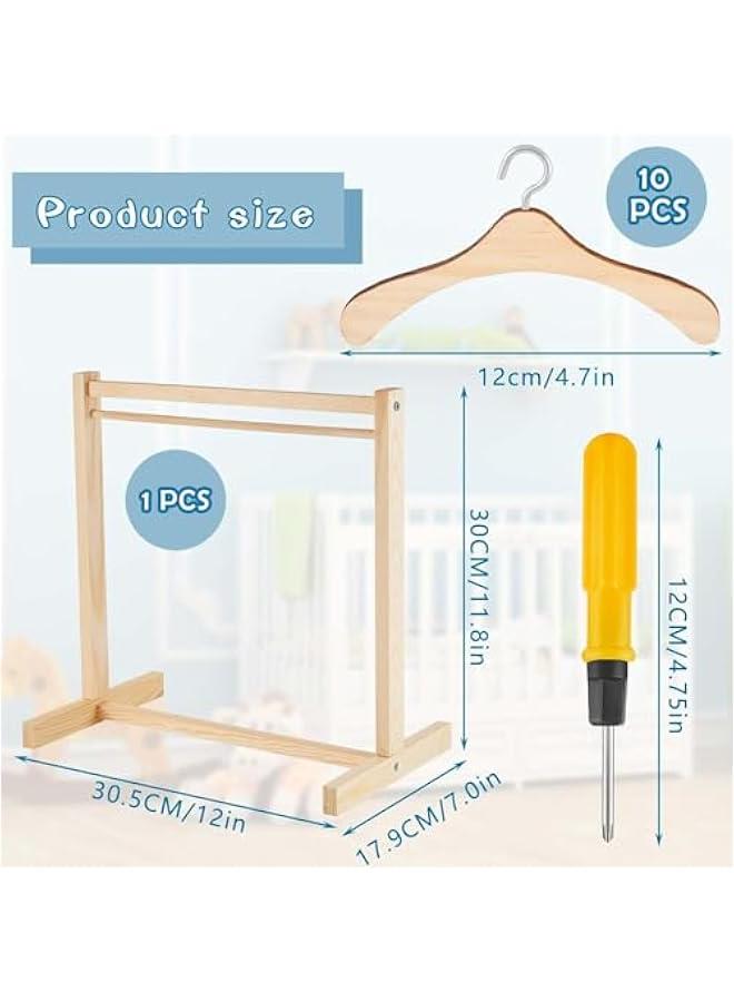 11 Pcs Doll Garment Rack with Wooden Clothes Hanger for 18 Inch Girl Doll Clothes Mini Hangers Wardrobe Furniture Accessories for Dollhouse Baby Shower Supplies  - Image 2