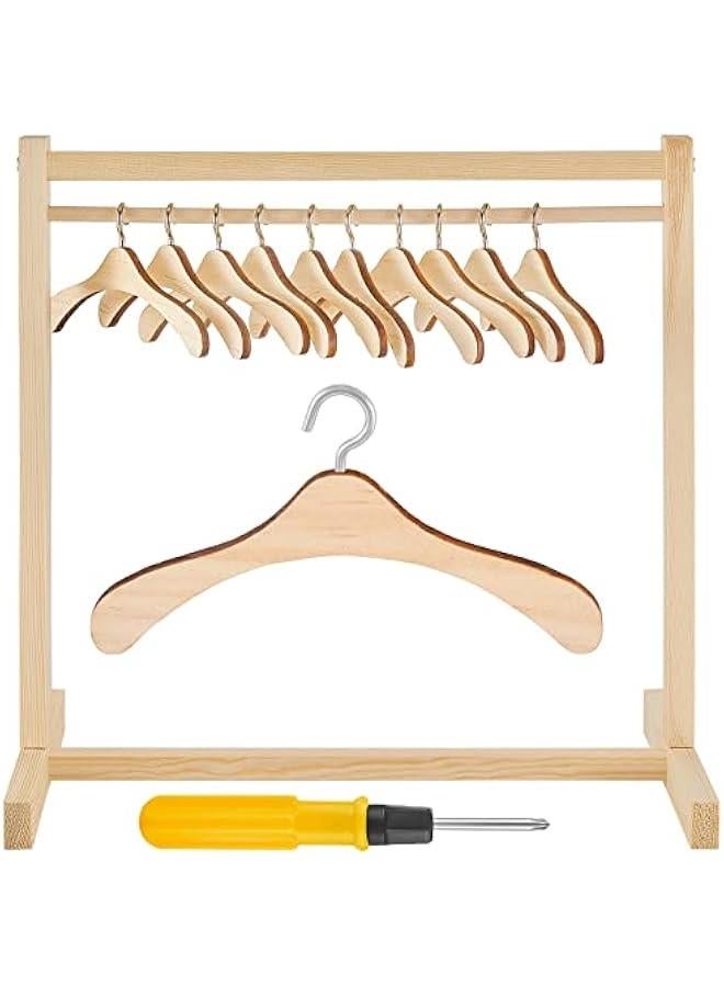 11 Pcs Doll Garment Rack with Wooden Clothes Hanger for 18 Inch Girl Doll Clothes Mini Hangers Wardrobe Furniture Accessories for Dollhouse Baby Shower Supplies  - Image 1