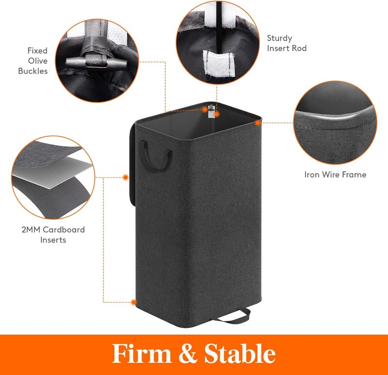 Lifewit Laundry Hamper with Lid and Removable Laundry Bag, Large Collapsible 1 Divider Dirty Clothes Basket with Handles for Bedroom, Laundry Room, Closet, Bathroom, College, 100L Black - Image 2
