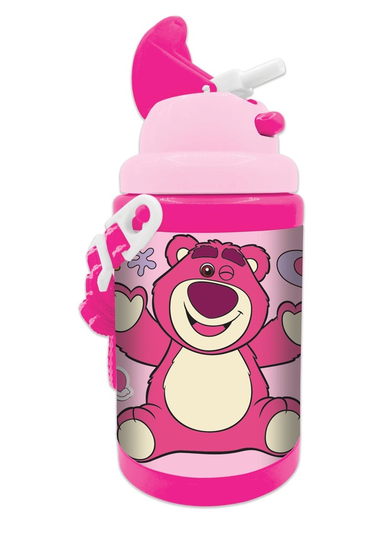 Tsumab Cute Pink Bear Kids Water Bottle – 460ml – Flip Straw Lid with Strap
