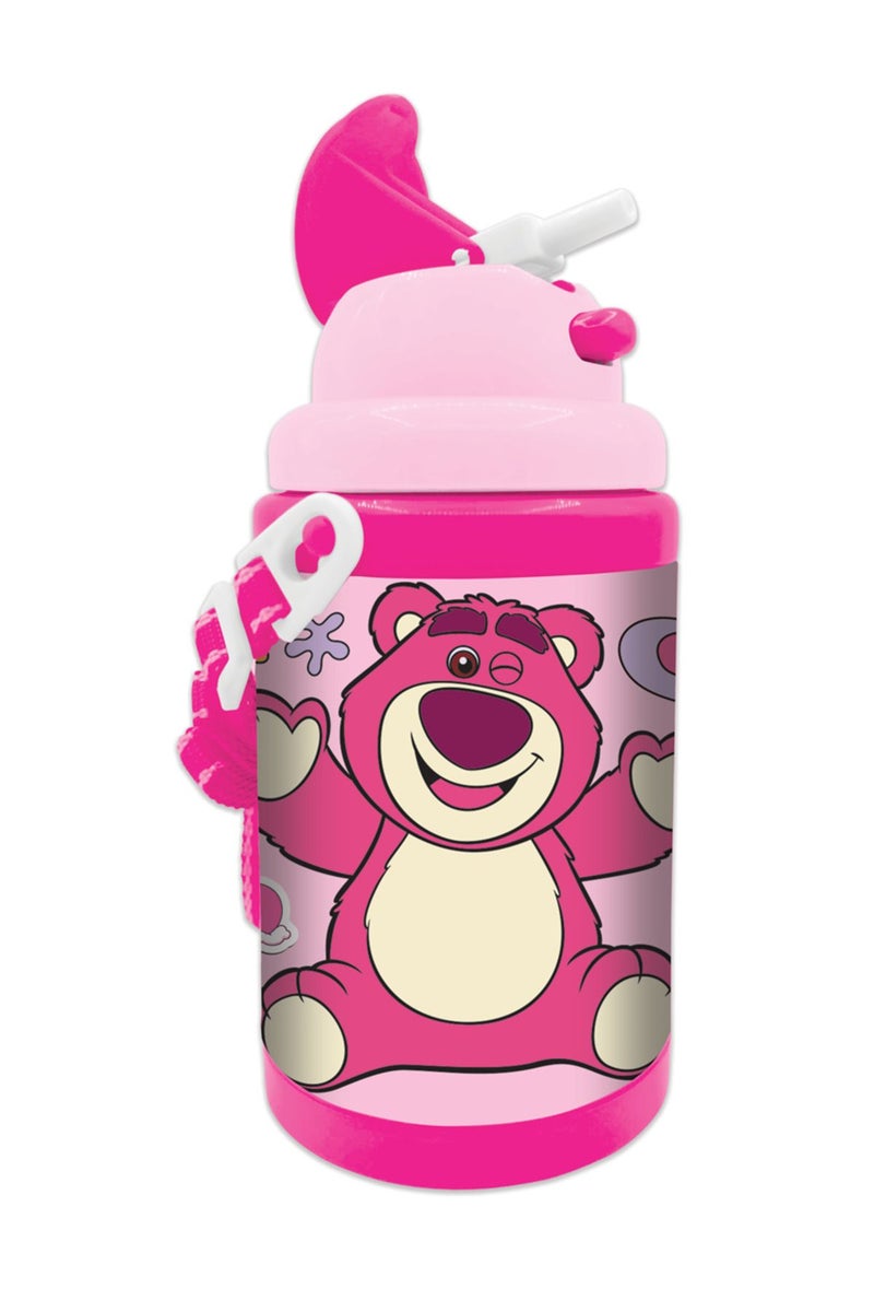 Cute Pink Bear Kids Water Bottle ‚Äì 460ml ‚Äì Flip Straw Lid with Strap