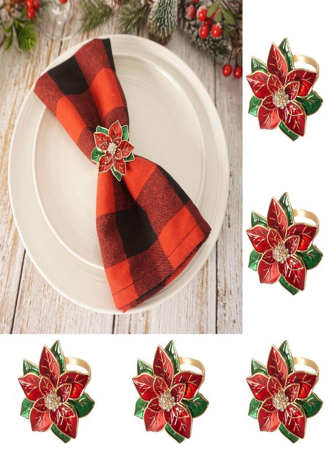 Utalek Christmas Napkin Rings Set of 6, Poinsettia Flower Napkin Rings Xmas Serviette Buckle Holder for Christmas Holiday Dinner Party Table Decoration - Image 1