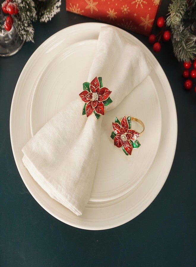 Utalek Christmas Napkin Rings Set of 6, Poinsettia Flower Napkin Rings Xmas Serviette Buckle Holder for Christmas Holiday Dinner Party Table Decoration - Image 2