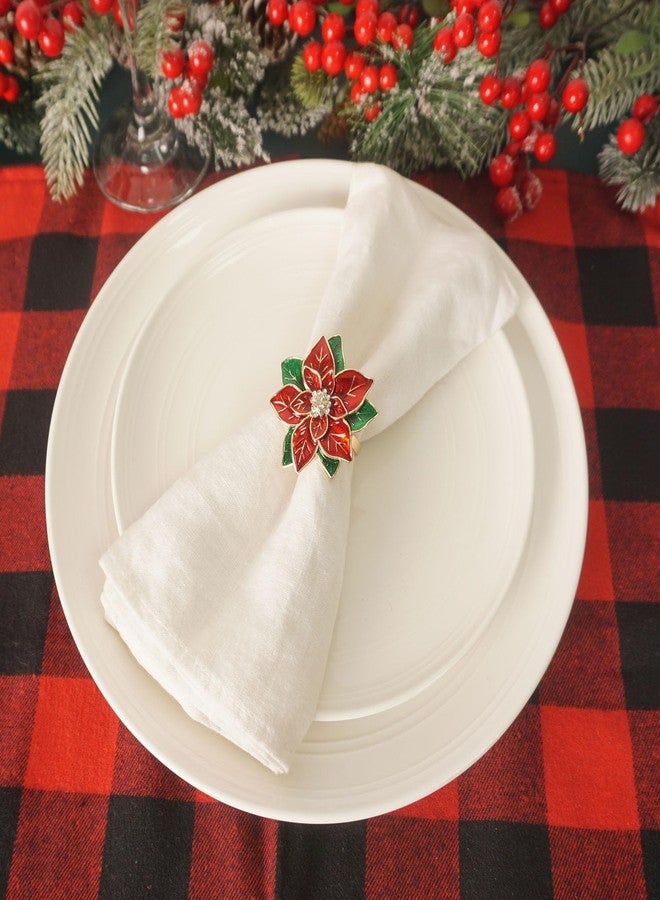 Utalek Christmas Napkin Rings Set of 6, Poinsettia Flower Napkin Rings Xmas Serviette Buckle Holder for Christmas Holiday Dinner Party Table Decoration - Image 4