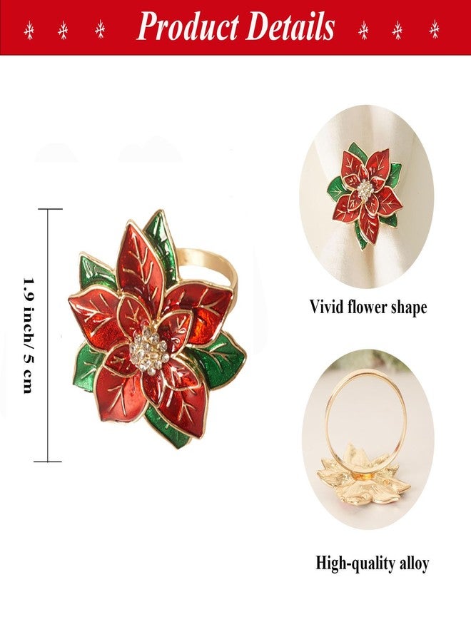 Utalek Christmas Napkin Rings Set of 6, Poinsettia Flower Napkin Rings Xmas Serviette Buckle Holder for Christmas Holiday Dinner Party Table Decoration - Image 3