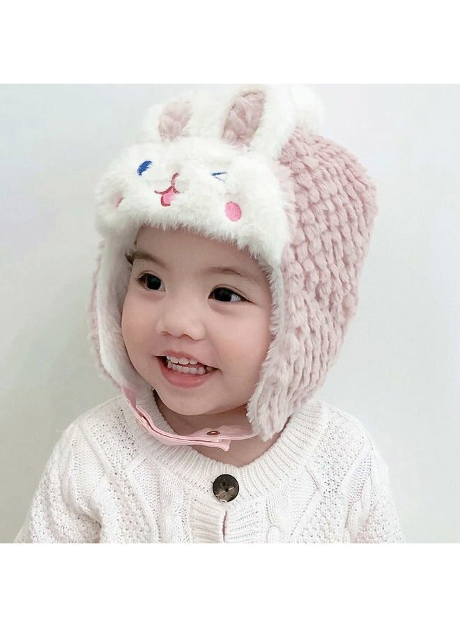 XYX Crochet Earflap Fleece Hats Beanie Cap Winter Warm Knit Caps for Toddlers Baby Girls and Boys, Hat1-pink, M - Image 3