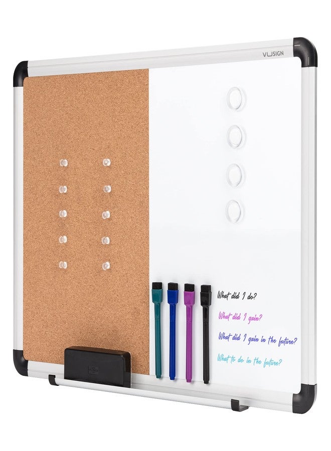 VUSIGN White Board and Cork Board Combination, 17" x 23" Dry Erase Board and Corkboard Combo for Home or Office, Wall Mounted Notice Bulletin Board with Aluminum Frame - Image 1