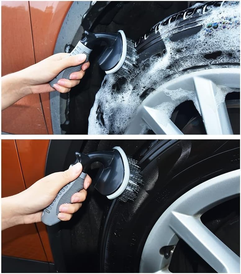 TUQO Tyre and Wheel Cleaning Brush for Car Rim, Soft Bristle Car Wash Brush, Cleans Tyres & Releases Dirt and Road Grime & Carpets, Short Handle for Easy Scrubbing - TQ484 - Image 3