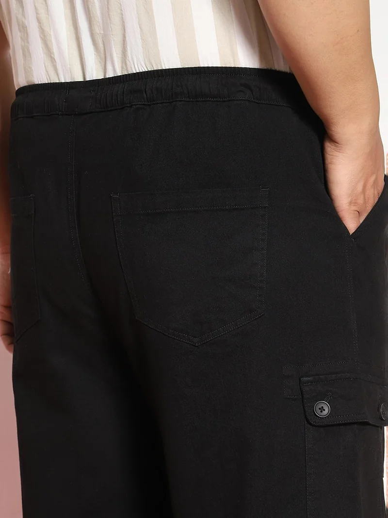 Urbano Fashion  Urbano Plus Men's Black Loose Baggy Fit Cargo Jogger Chino Pant with 6 Pockets Stretchable for Men | Best Price UAE