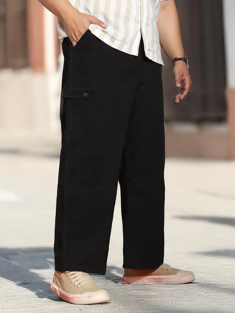 Urbano Plus Men's Black Loose Baggy Fit Cargo Jogger Chino Pant with 6 Pockets Stretchable