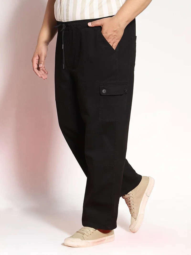 Urbano Fashion Urbano Plus Men's Black Loose Baggy Fit Cargo Jogger Chino Pant with 6 Pockets Stretchable