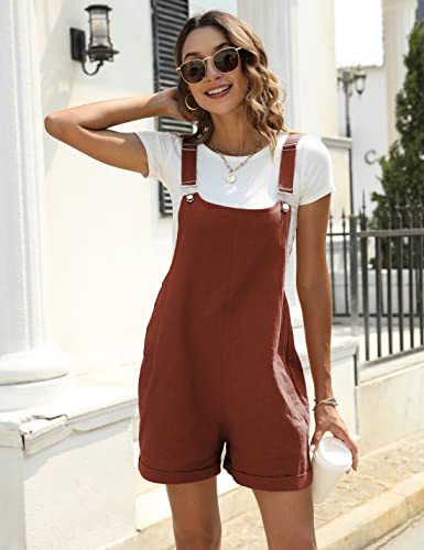 Yeokou Womens Cotton Linen Overalls Casual Summer Rompers Jumpsuit Bib Shortalls(Red-XL) - Image 2