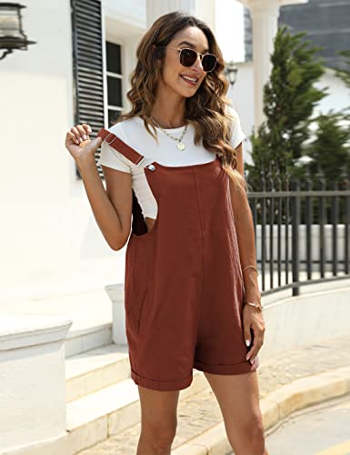 Yeokou Womens Cotton Linen Overalls Casual Summer Rompers Jumpsuit Bib Shortalls(Red-XL) - Image 5