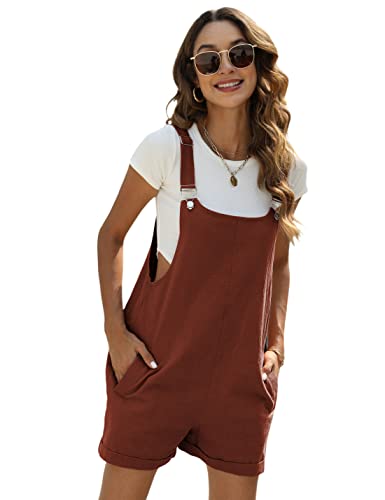 Yeokou Womens Cotton Linen Overalls Casual Summer Rompers Jumpsuit Bib Shortalls(Red-XL) - Image 1