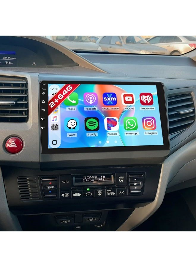 Roinvou 2G+64G Car Radio for Honda Civic 2012 2013 2014 2015 with Wireless Carplay/Android Auto, 9 Inch Android 13 IPS Touch Screen for Civic Car Stereo, BT, GPS, WiFi, 28UI, DSP - Image 1