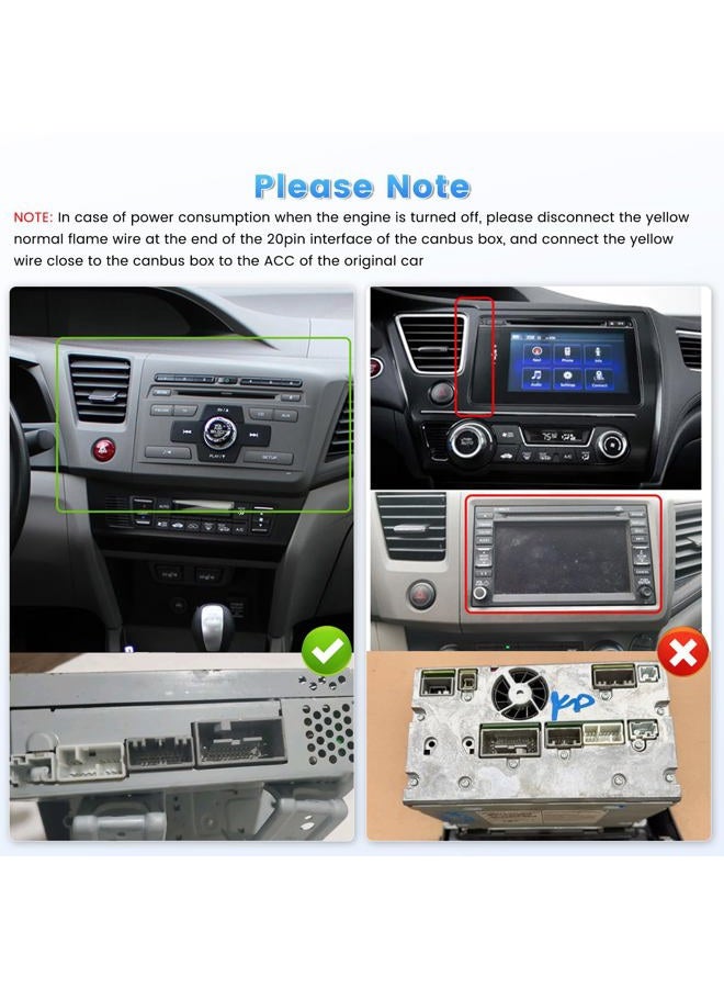 Roinvou 2G+64G Car Radio for Honda Civic 2012 2013 2014 2015 with Wireless Carplay/Android Auto, 9 Inch Android 13 IPS Touch Screen for Civic Car Stereo, BT, GPS, WiFi, 28UI, DSP - Image 2