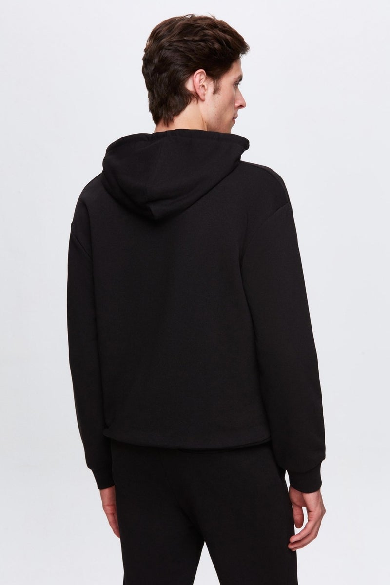 twn Oversize Black Printed 3 Thread Hooded Sweatshirt  - Image 3