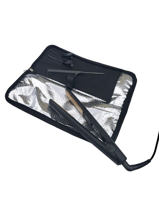J&M Flat Iron Hair Straightener Case with Heat Resistant Thermal Pouch by j&m - Fits Larger Straighteners - Zip-Up All-in-One Mat & Travel Pouch with Pockets for Clips & Combs 