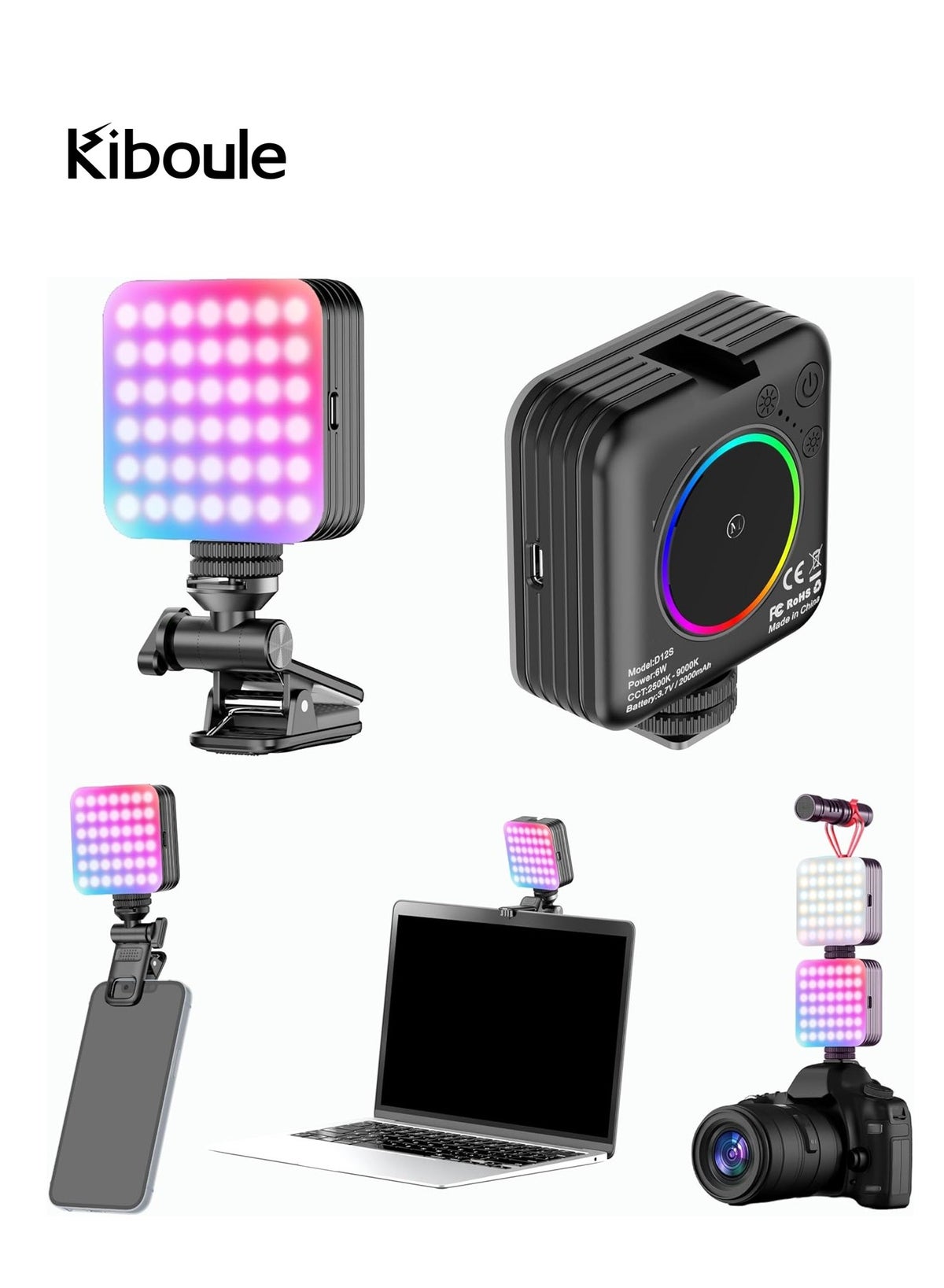 كيبول Kiboule Mini Rgb Fill Light Led Video Light 2500k-9000k Dimmable 6W 152 g