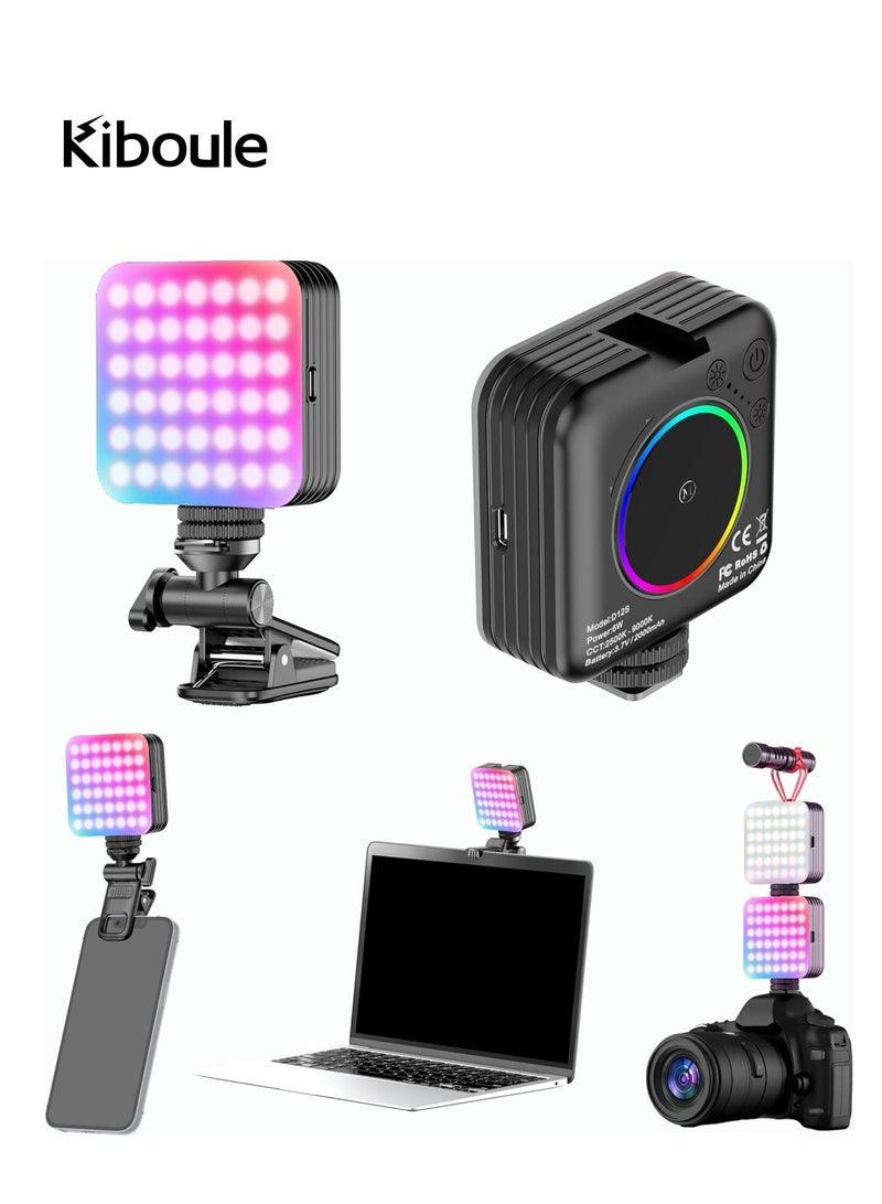 Kiboule Mini RGB Fill Light LED Video Light 2500K-9000K Dimmable 8 Scene Lighting Effects Video Conference Light for Computer Tablet Mobile Phone DSLR Camera Built-in Battery with Screen Clip & Cold Shoe Mount - Image 1