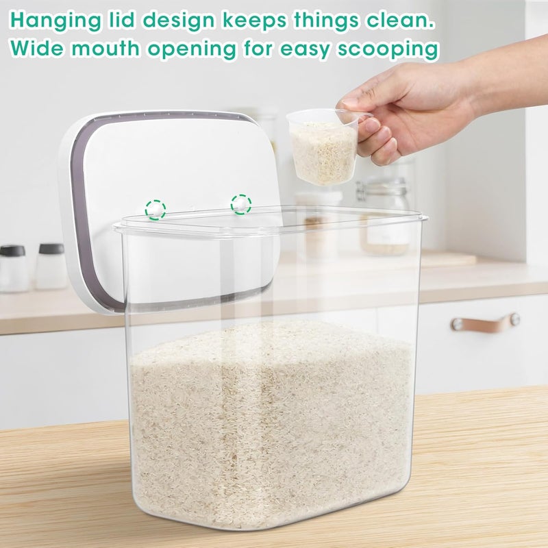 TBMax Large Rice Container 25 Lbs with Easy-Carrying Handles -12.7 Qt Flour Storage Container with Pop Up Lid & Hanging Hooks for Cleaner Use, Airtight Food Storage Bin for Kitchen Organization - Image 3