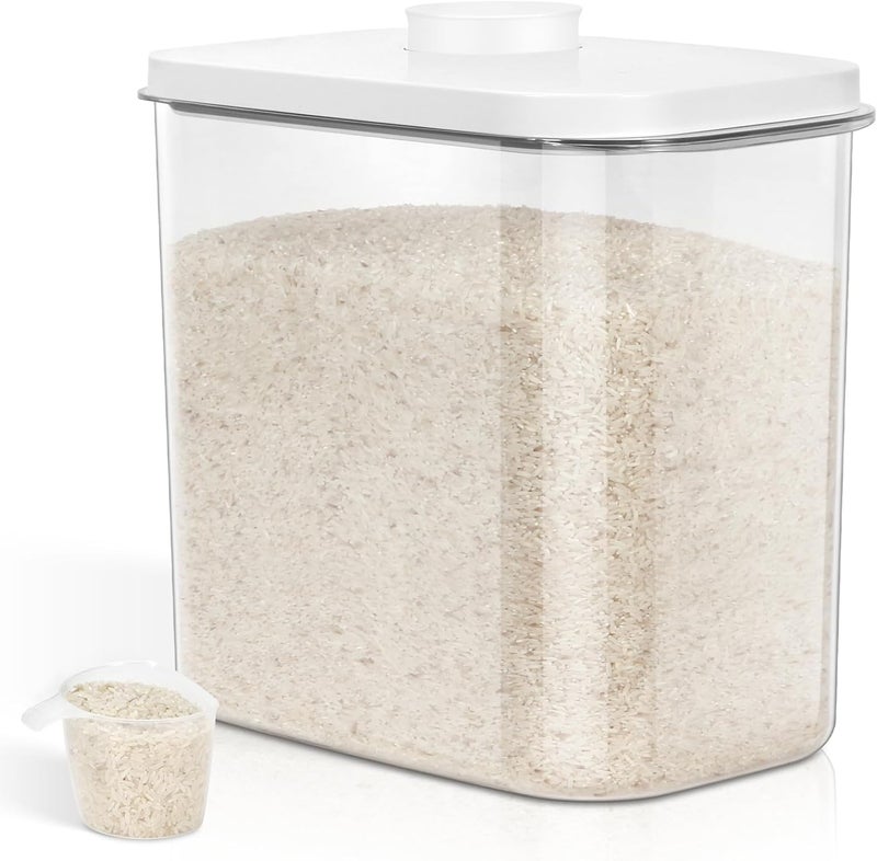 TBMax Large Rice Container 25 Lbs with Easy-Carrying Handles -12.7 Qt Flour Storage Container with Pop Up Lid & Hanging Hooks for Cleaner Use, Airtight Food Storage Bin for Kitchen Organization - Image 1