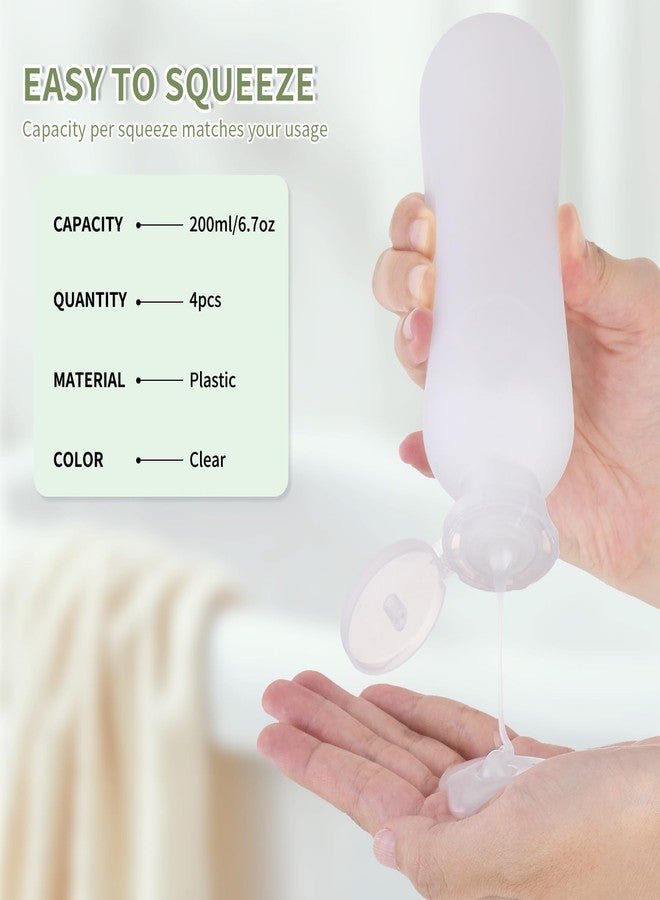 owlyee 6.7oz Travel Shampoo Bottle, Empty Plastic Squeeze Bottles with Flip Cap, 4PCS Lotion Container for Toiletries (200ml,Clear) - Image 2