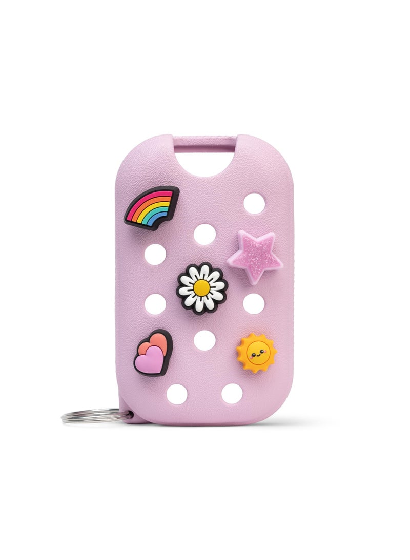 Limited Edition Mist Case 1 Fl. OZ., Stylish Hand Sanitizer Spray Accessory, with 5 Jibbitz Charms and Keyring, Sugarpop Pink Color - Image 1