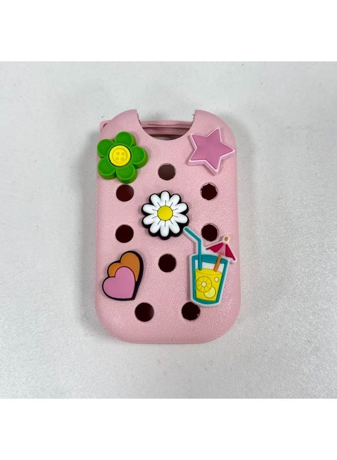 Limited Edition Mist Case 1 Fl. OZ., Stylish Hand Sanitizer Spray Accessory, with 5 Jibbitz Charms and Keyring, Sugarpop Pink Color - Image 2