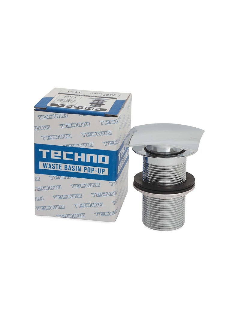 Bold Pop-Up Basin Waste – Unslotted Design with Square Cover – Premium Brass Construction with Chrome Plating for Durability and Easy Maintenance – Silver - Image 2