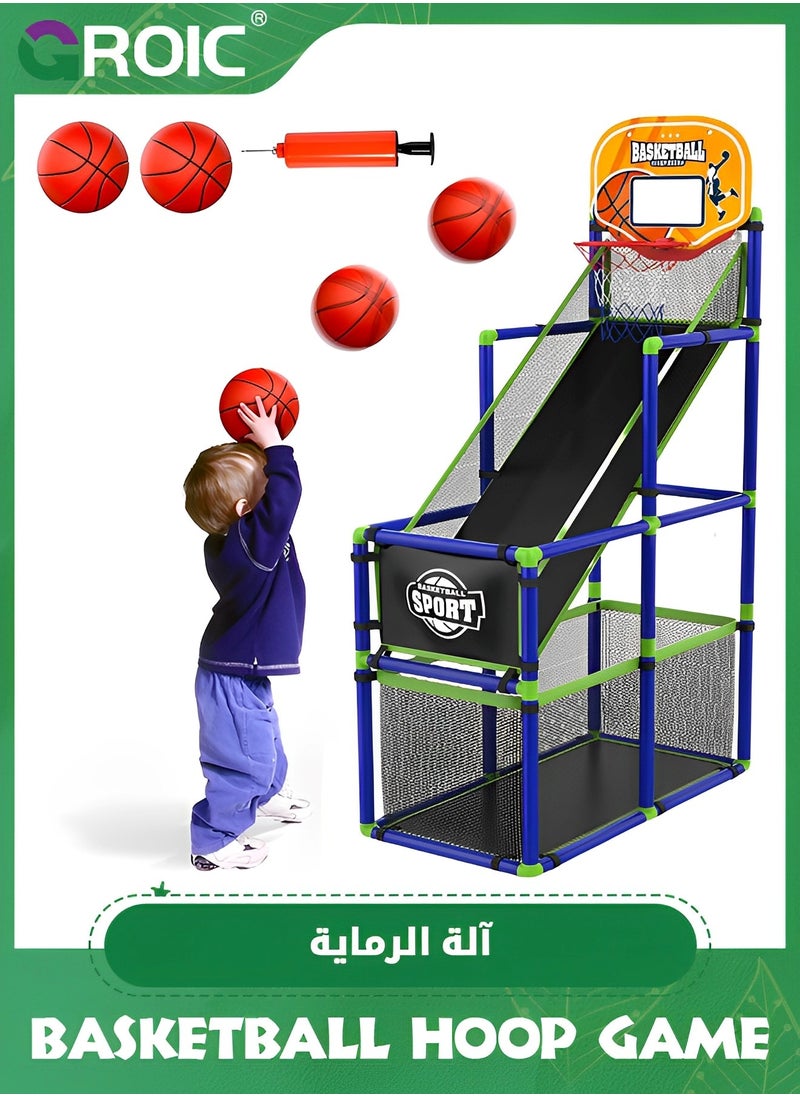 GROIC Arcade Basketball Game Set with 2 Balls and Hoop for Kids,Basketball Hoop Game Set,Indoor Outdoor Basketball Goal Toy,Adjustable Height Basketball Stand  - Image 1