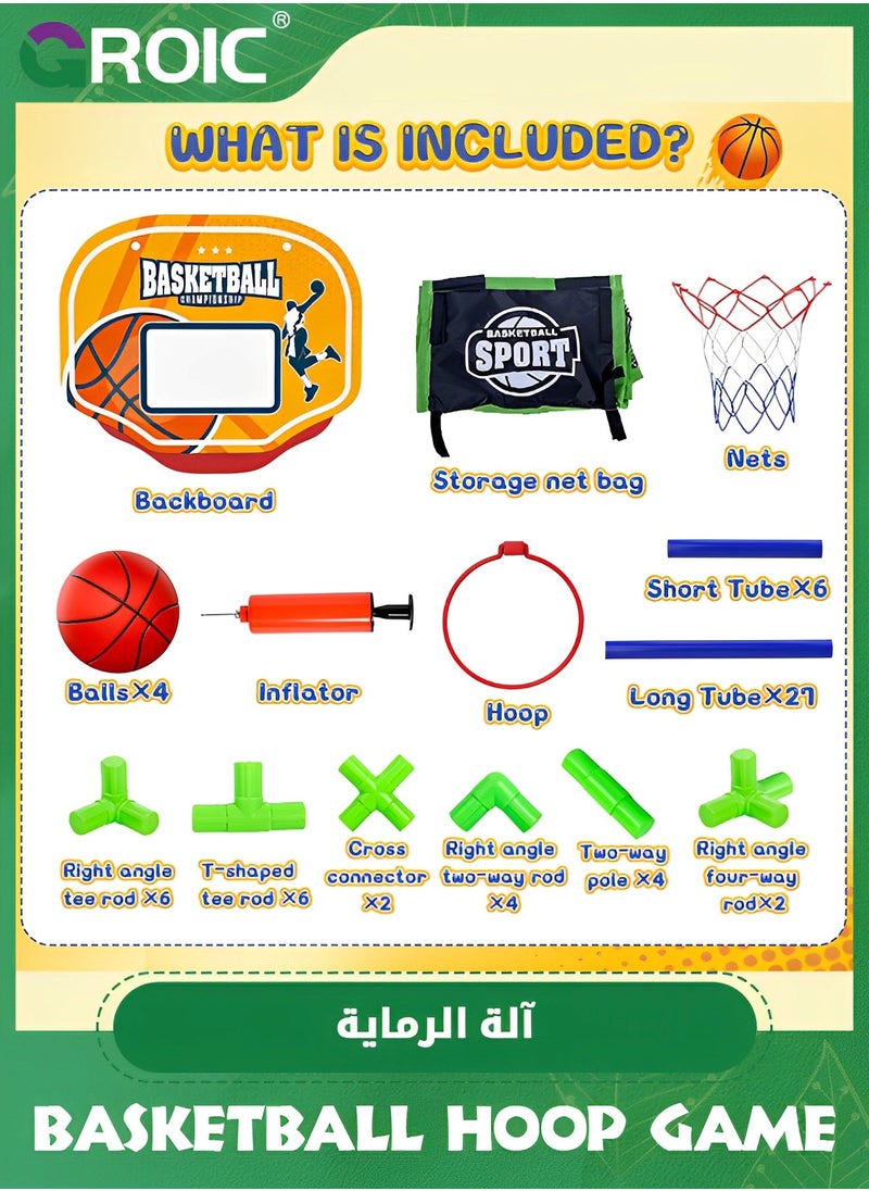 GROIC Arcade Basketball Game Set with 2 Balls and Hoop for Kids,Basketball Hoop Game Set,Indoor Outdoor Basketball Goal Toy,Adjustable Height Basketball Stand  - Image 3