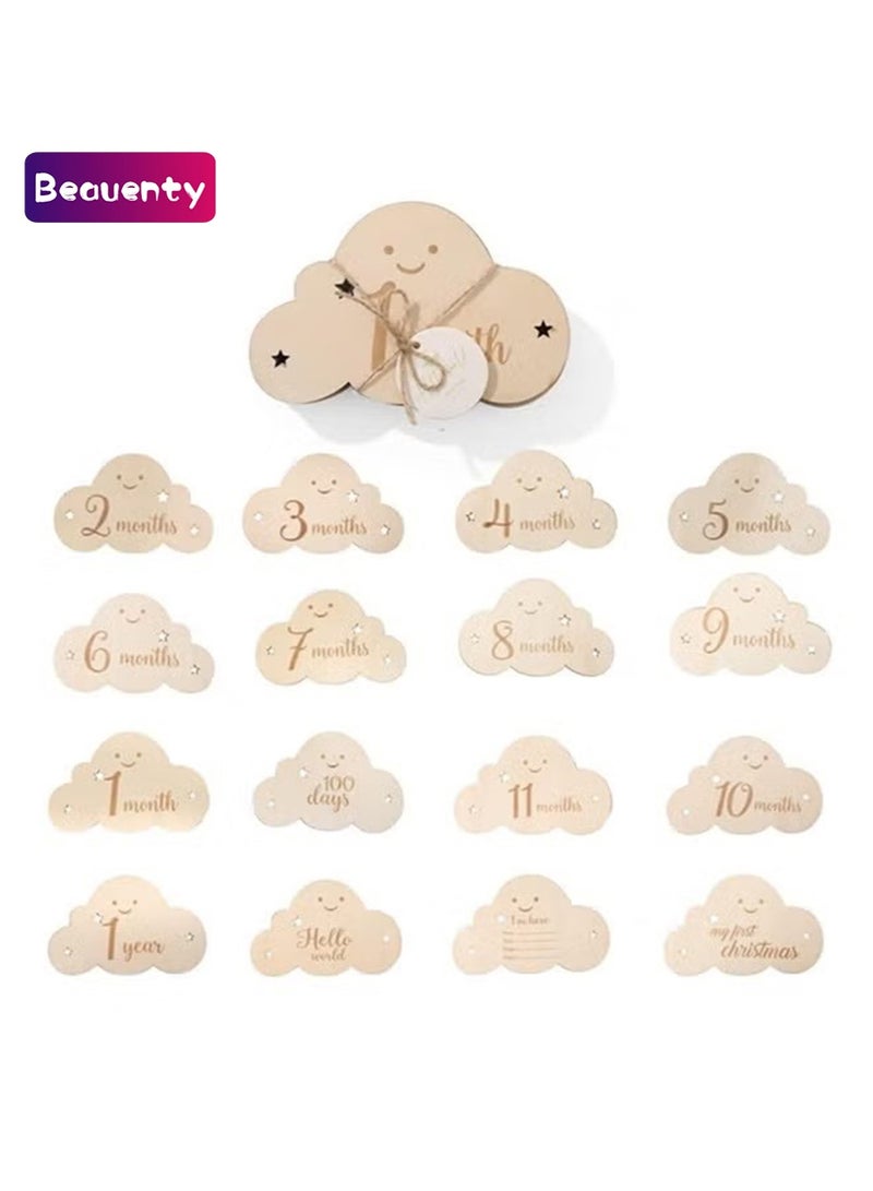 بيوينتي 8 قطع علامات سحابية خشبية - بطاقات شهرية لتوثيق مراحل الحمل ونمو الطفل، لإحياء حفلات استقبال المولود وجلسات التصوير - Image 1