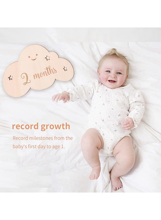 بيوينتي 8 قطع علامات سحابية خشبية - بطاقات شهرية لتوثيق مراحل الحمل ونمو الطفل، لإحياء حفلات استقبال المولود وجلسات التصوير - Image 3