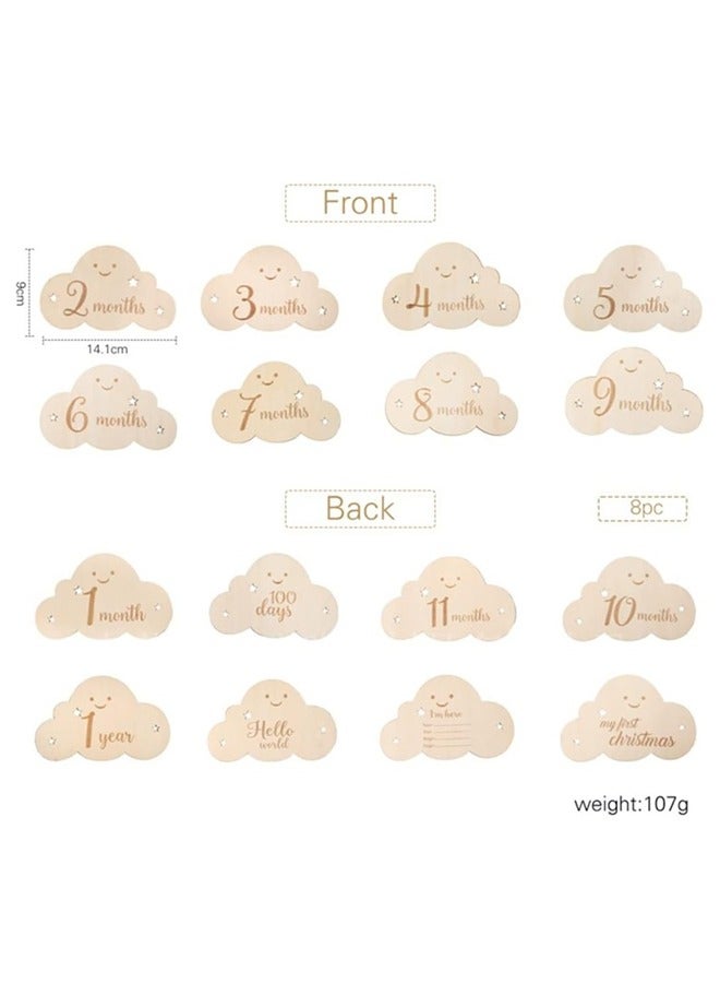 بيوينتي 8 قطع علامات سحابية خشبية - بطاقات شهرية لتوثيق مراحل الحمل ونمو الطفل، لإحياء حفلات استقبال المولود وجلسات التصوير - Image 2