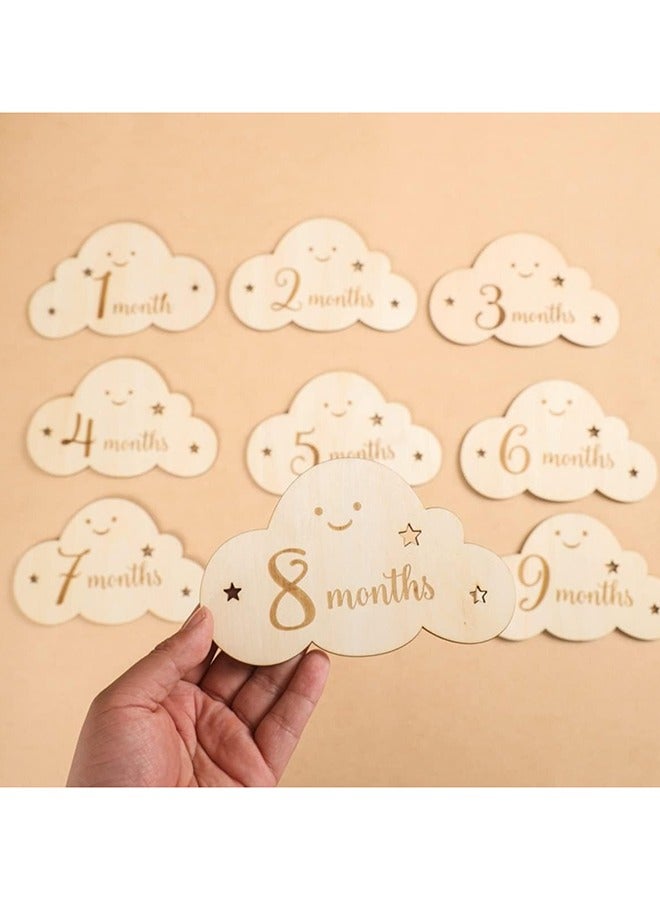 بيوينتي 8 قطع علامات سحابية خشبية - بطاقات شهرية لتوثيق مراحل الحمل ونمو الطفل، لإحياء حفلات استقبال المولود وجلسات التصوير - Image 4