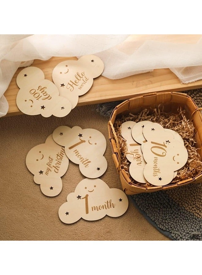 بيوينتي 8 قطع علامات سحابية خشبية - بطاقات شهرية لتوثيق مراحل الحمل ونمو الطفل، لإحياء حفلات استقبال المولود وجلسات التصوير - Image 5