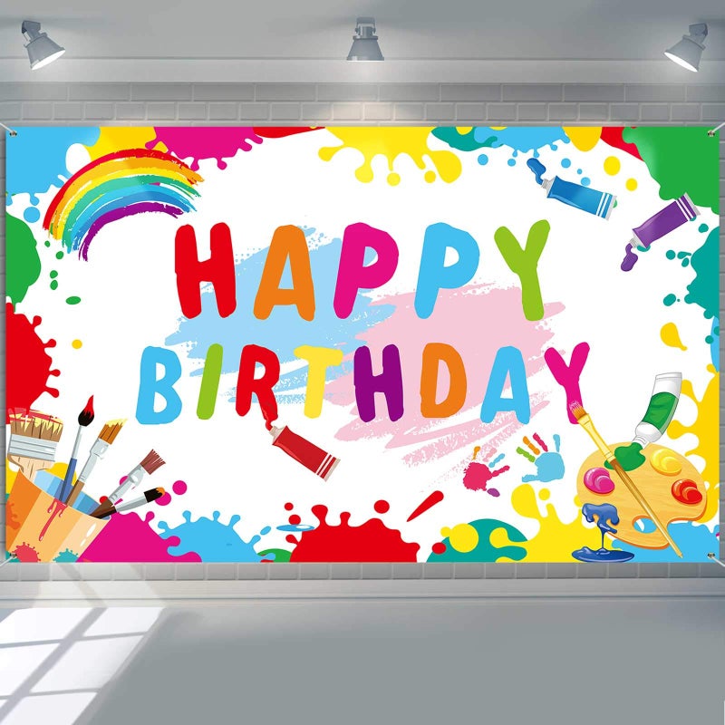 Tatuo Art Paint Birthday Party Decorations Supplies Artist Happy Birthday Backdrop Banner Background for Mess Graffiti Wall Brush Event Baby Party Favors Hanging Photo Booth Props, 70.8 x 43.3 Inch - Image 1