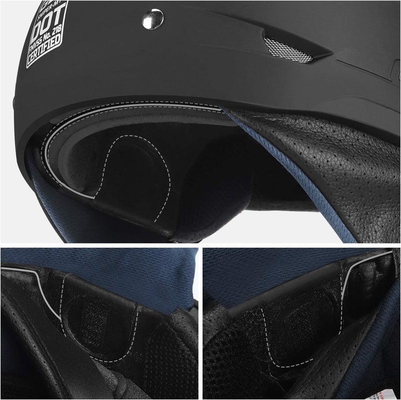 GLX M14 Cruiser Scooter Motorcycle Half Helmet with Free Tinted Retractable Visor DOT Approved (Matte Black, Small) - Image 5